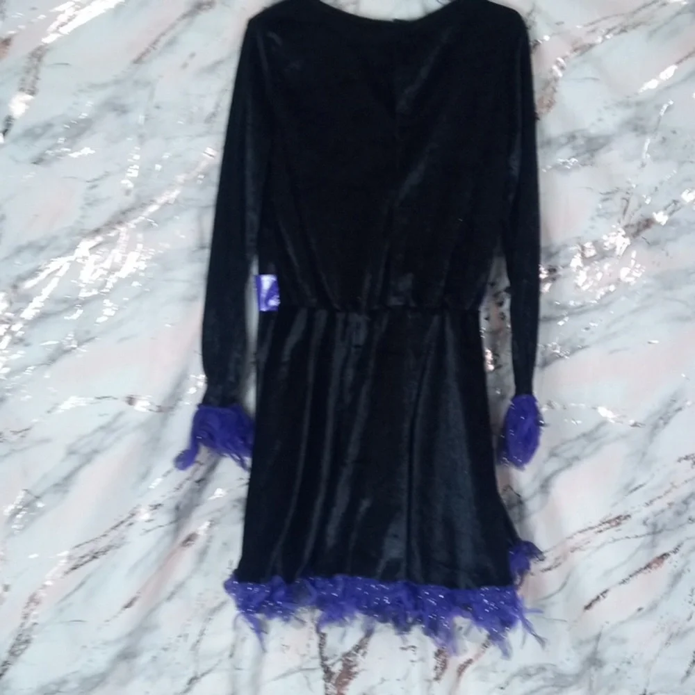 👻 Spirit Black and Purple Velvet Witch Kids Costume Dress - Picture 4 of 5